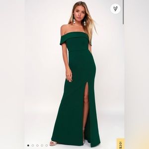 Lulu Green Off the Shoulder Gown